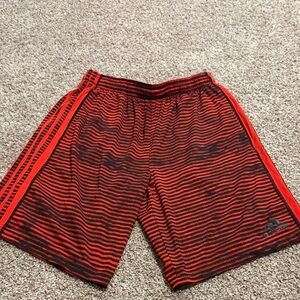 adidas Red and Black Striped Athletic Shorts